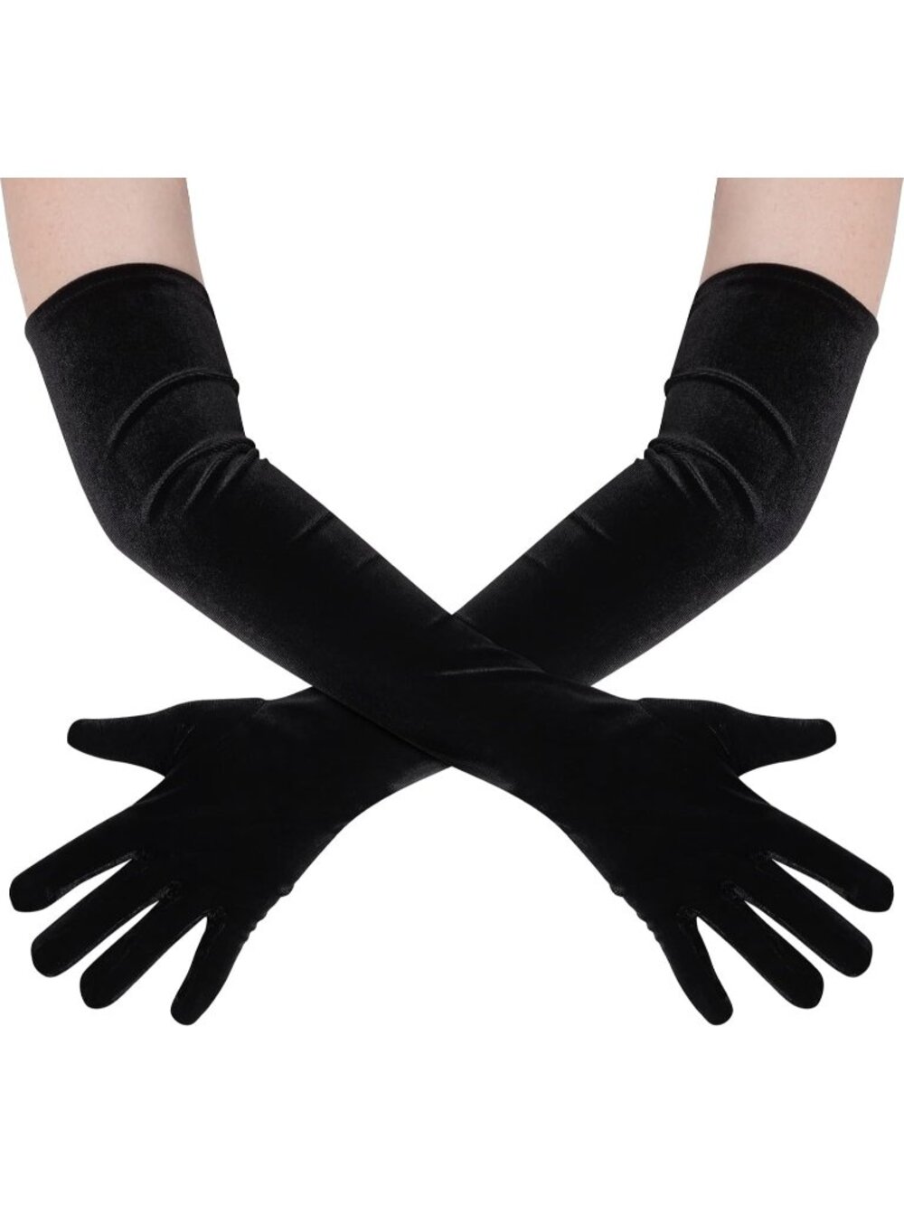 Women's Black Long Velvet Elbow Length 1920s Flapper Full-finger Opera Gloves